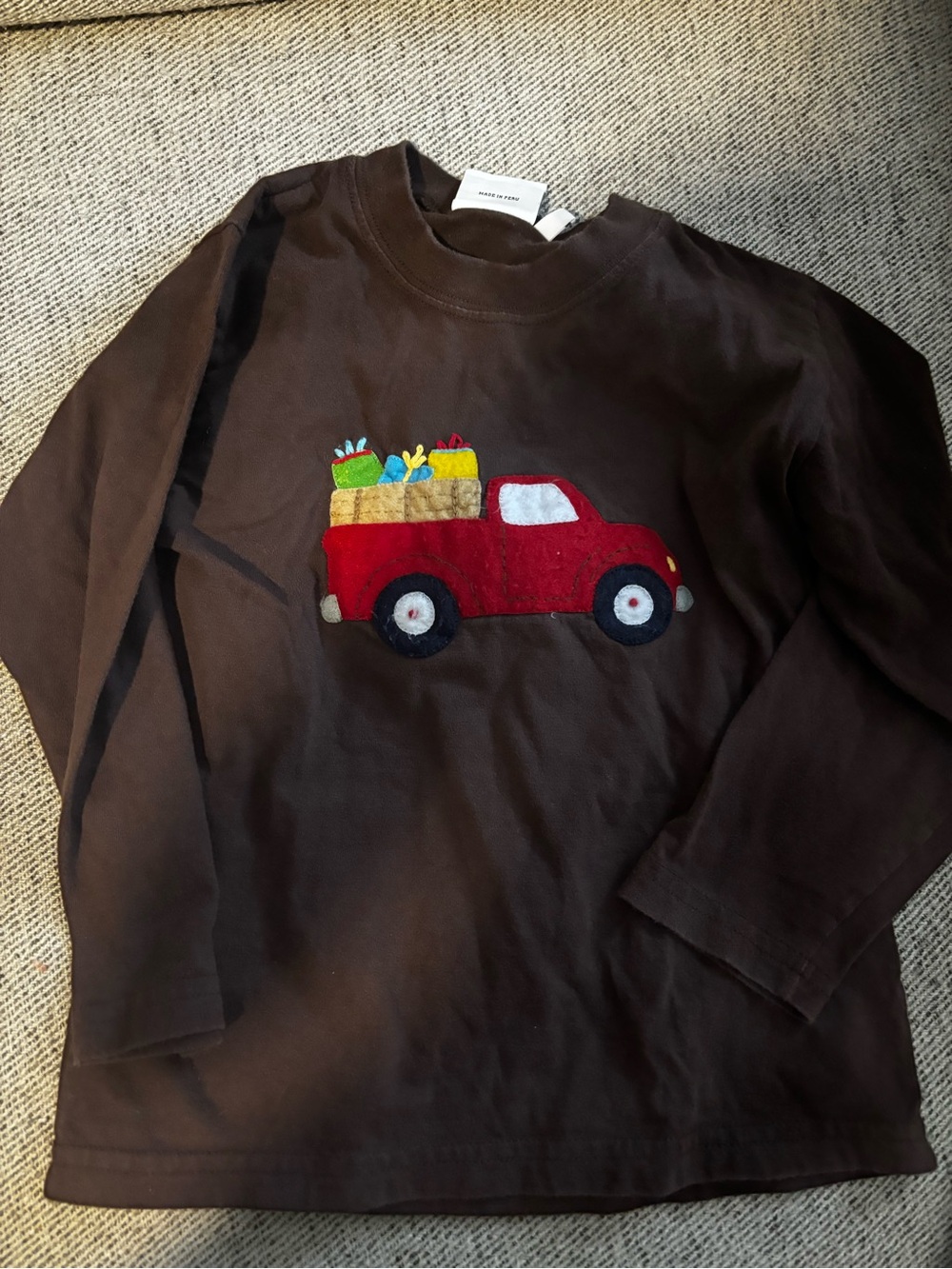 Boys Brown Long-Sleeve Appliqué Shirt with Red Truck Size 5